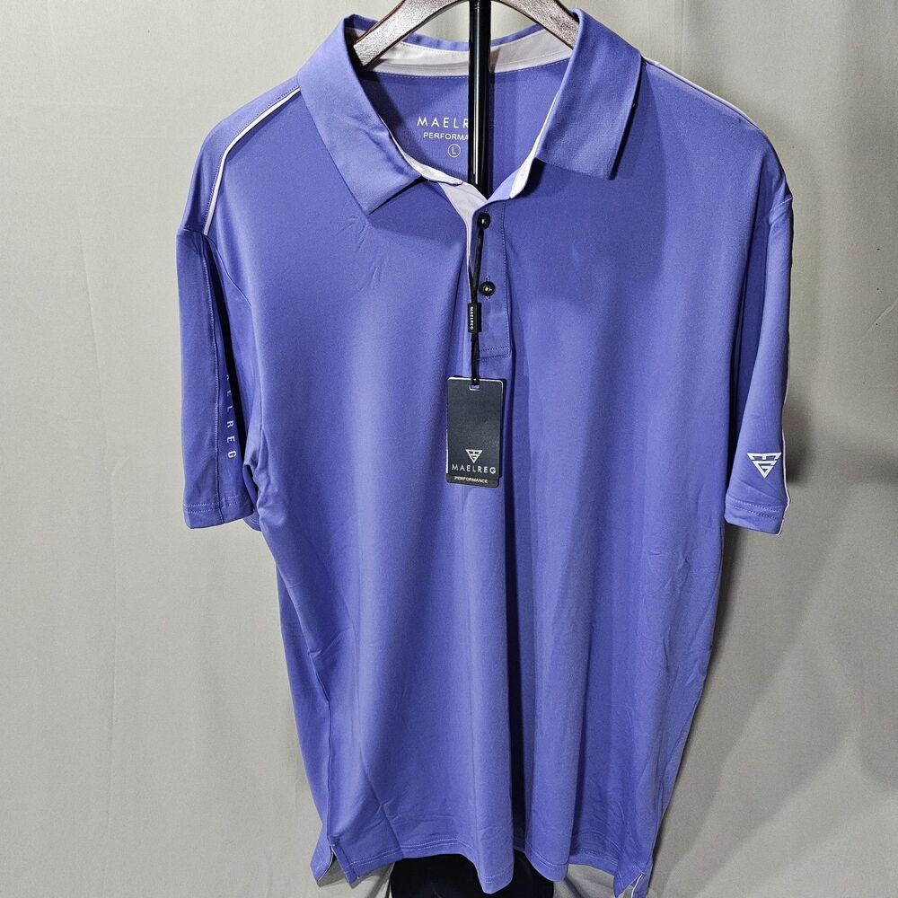 MAELREG Polo Shirt Mens Large Purple/White Performance Golf Stretch NWT